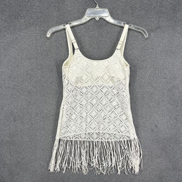 Profile by Gottex Tankini Top Womens 32D White Crochet Fringe Swimsuit 626-1D37 - Picture 10 of 15